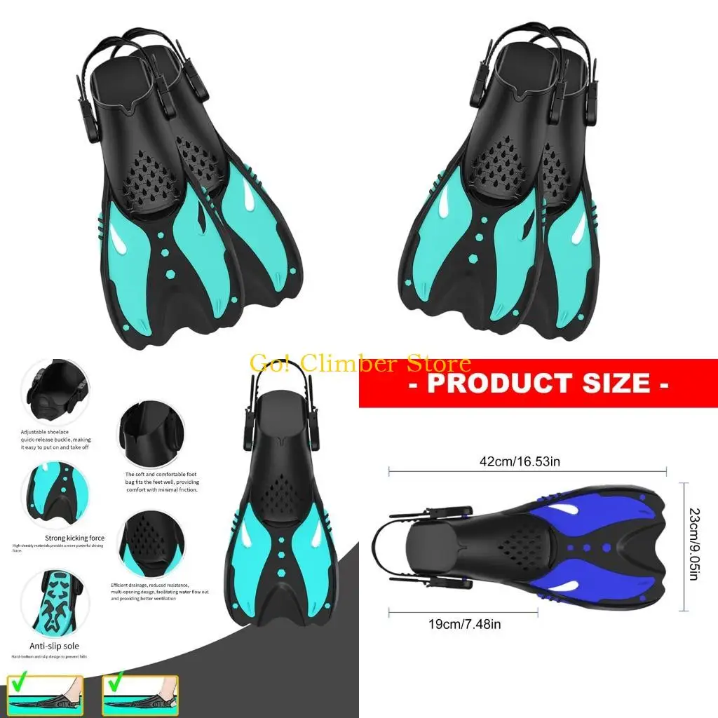 Q84C Snorkeling Flippers with Side Fasteners, Adjustable Rear Ties, Perforated Foot Pockets, and Extended Paddles for Kicking