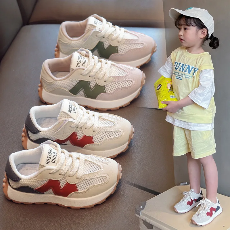 2023 New Spring Autumn Children Sneakers Girls Anti-slip Single Mesh Shoes Boys Breathable Sneakers