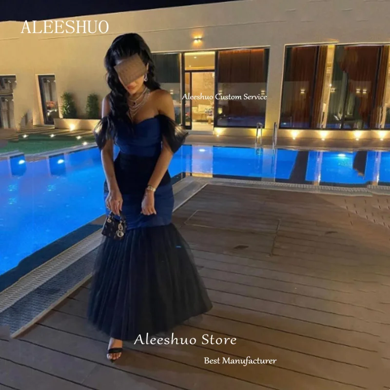 Aleeshuo Vintage schwarz blau Meerjungfrau Ballkleider Taft von der Schulter Abend party Kleider bodenlangen langen Ballkleid 2023