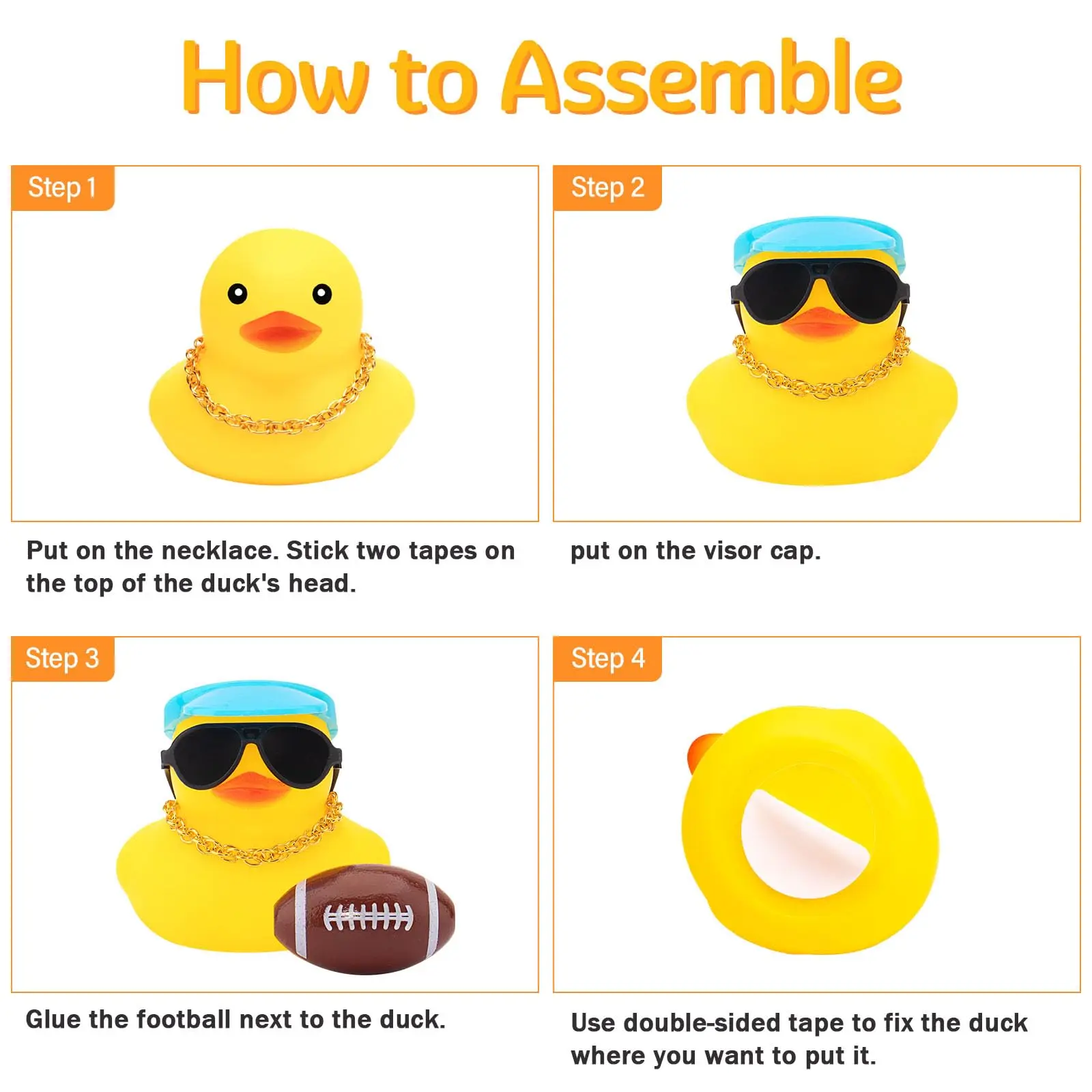 Rubber Duck Car Ornaments Dashboard Decorations for Cool Car Accessories with Rugby Football