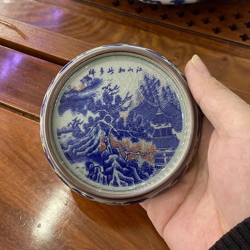 

High - Quality Jingdezhen Antique Set, Crackle - Glazed 'Ding Feng Bo' Cup Mat & Lid Stand for Collectors