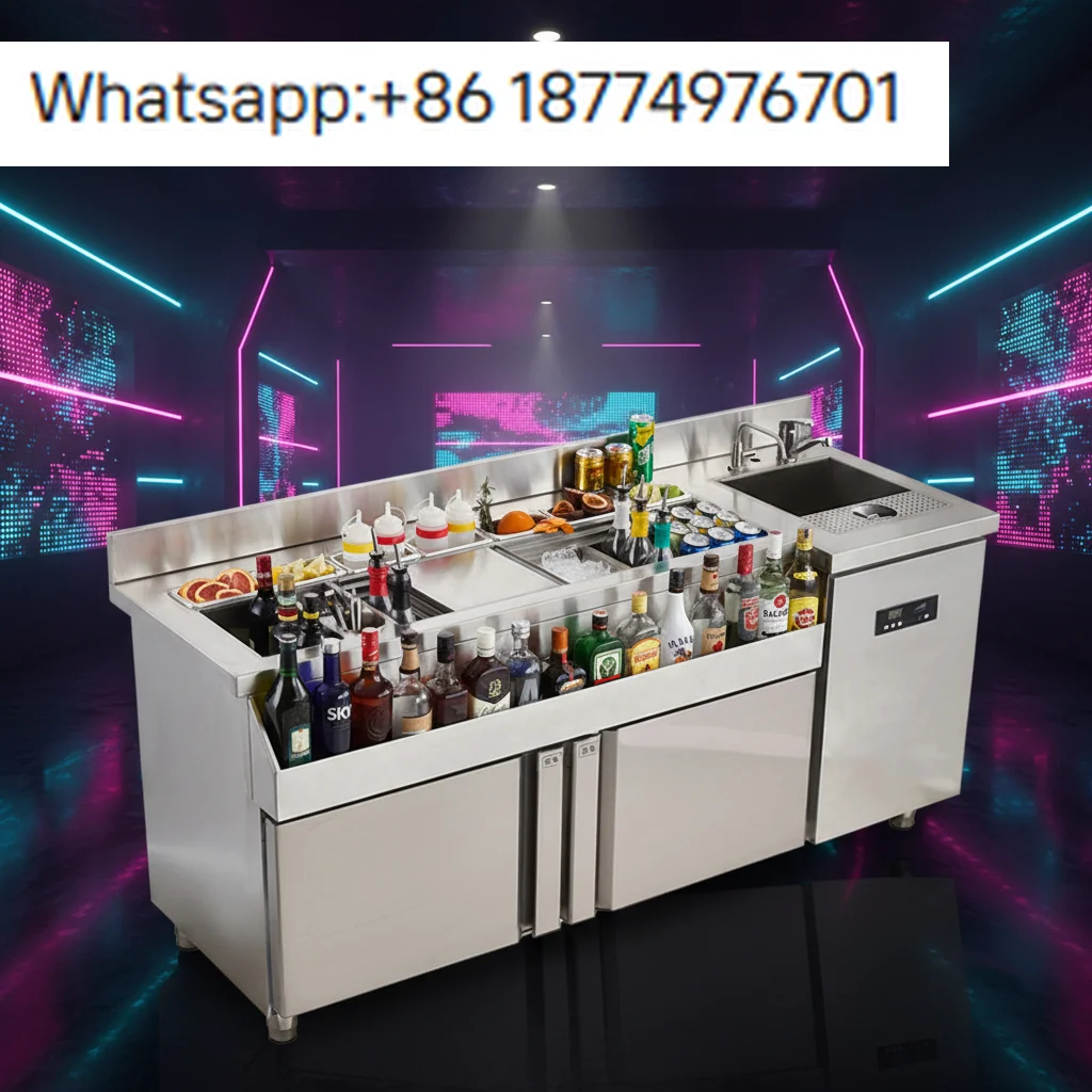 

Stainless Steel Cocktail Station Hotel Refrigeration Equipment Commercial Bartender Workbench Fridge Bar Counter With Fridge