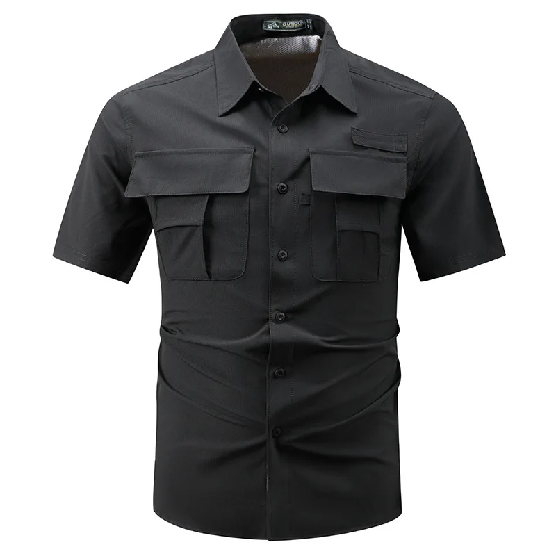 Men's Summer Short Sleeve Shirt Breathable Tactical Work Shirt Tops Outdoor Casual Quick Dry Multi-pocket Camping Cargo Shirts