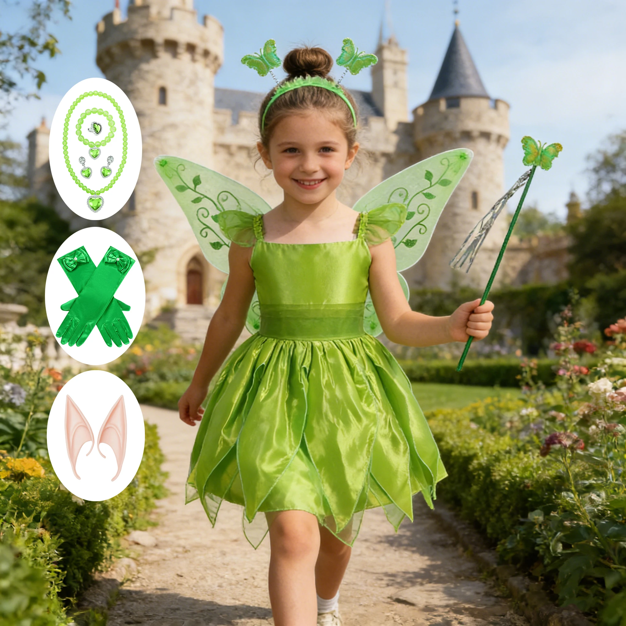 Meninas flor fada vestir-se crianças vestido de princesa com asas halloween princesa traje elfos festa tinkerbell tinker bell vestido