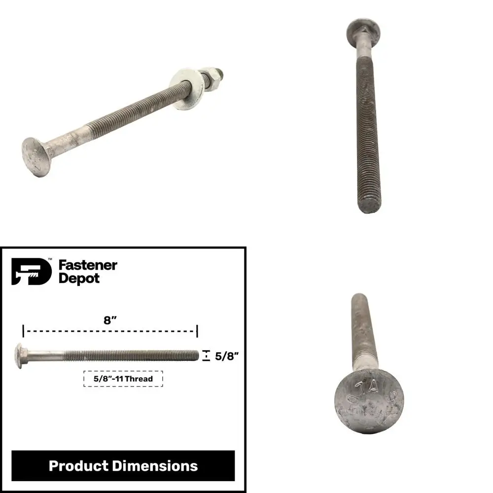 طقم مسامير النقل المجلفن درجة 307A، 5/8-11 × 8، 25 عبوة مع غسالات مسطحة وصواميل سداسية، مطلية بغمس ساخن، قفل عالي التحمل #1