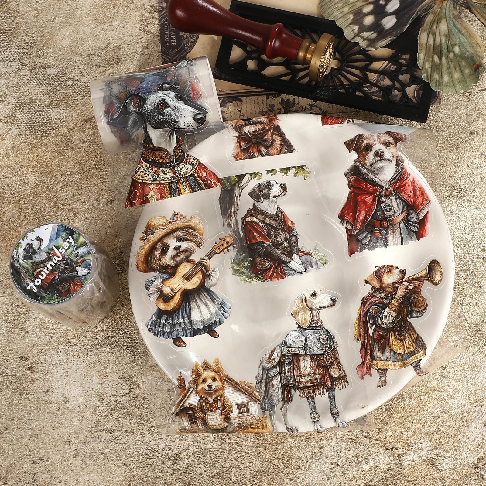 60mm*200cm Vintage Fairytale Dog Landscape PET Tape Creative DIY Journal Material Collage Scrapbooking Stationery