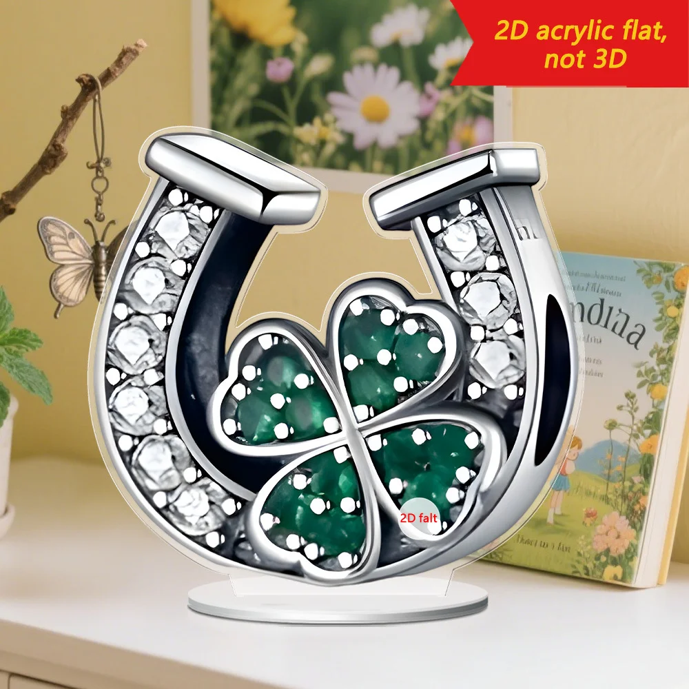 1PCS Bright Diamond Technology U-Shaped Clover 2D Flat Acrylic Desktop Decora Ornament Set for Festivals And Home Decor Crafts
