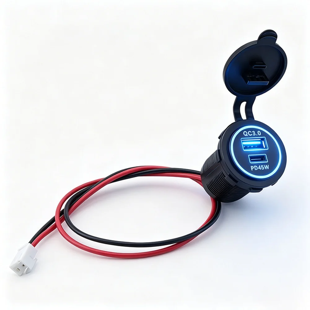 12V Car Charger with Two USB Ports USB A and USB C Plus Digital Voltage Meter for Accurate Power Monitoring in Vehicles
