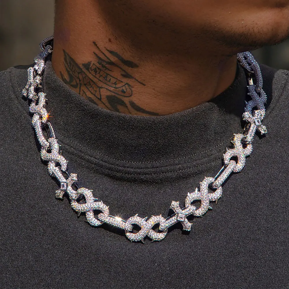 ESKEEM 16mm Fine New Design Cross Infinity Iced Out Chain Hip Hop Jewelry For Men Style CZ Prong Setting Cuban Necklace