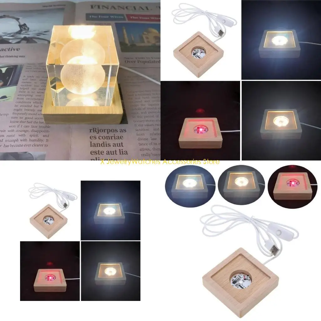 

31KD Светодиодная подставка для дисплея с USB-кабелем Деревянная подставка с подсветкой для художественного стекла