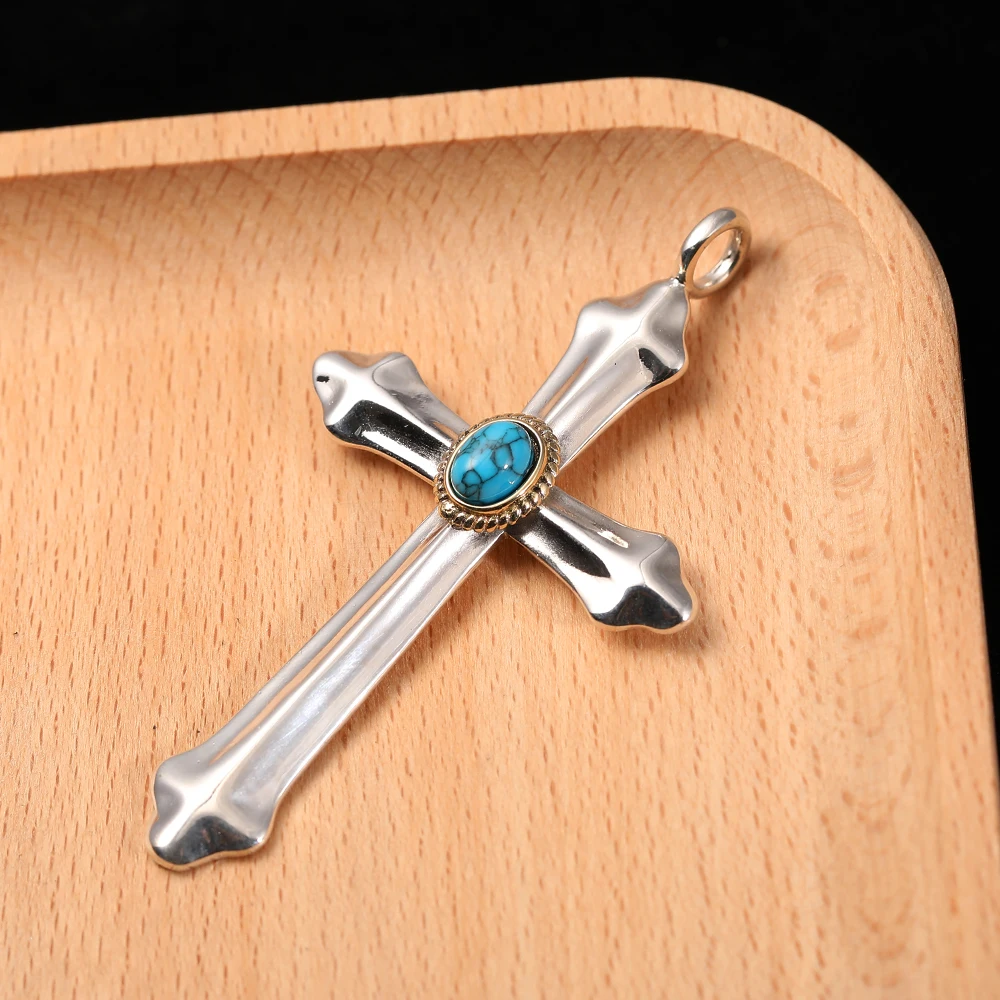 Silver Necklace Goro Takahashi Cross Jewelry Indian Free Shipping Vintage Unisex Blue Turquoise 925 Fine Accessories
