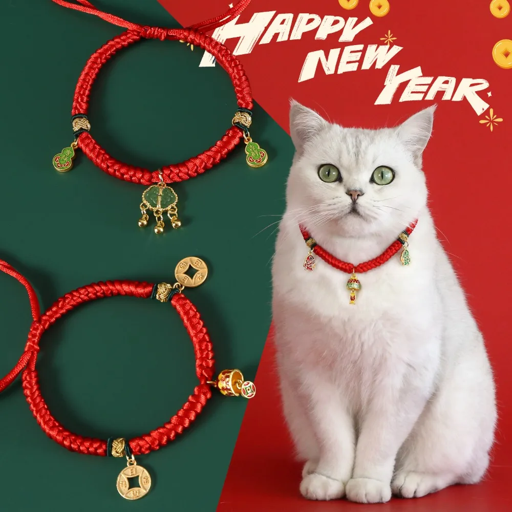 

Pet Supplies Adjustable Red Rope Braided Collar Lucky Traditional Spring Festival Collar Festive Fun Chinese Cat Collar Puppy