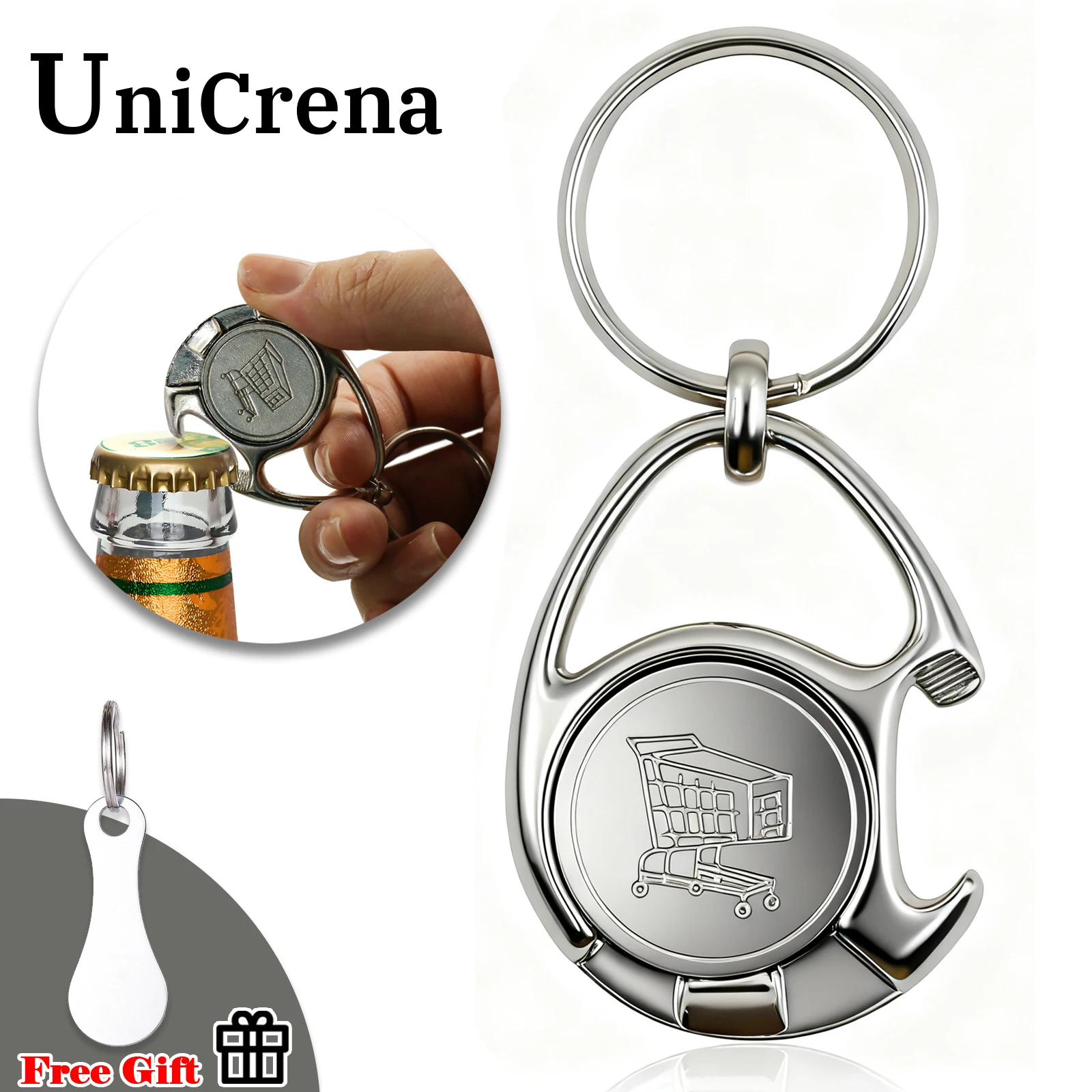 Unicrena Llavero Moneda 25 Centavos con Abrebotellas – Soporte para Carrito de Compras/Camping, Herramienta Multiusos en Aleación de Zinc (Acceso Rápido + Diseño Compacto)