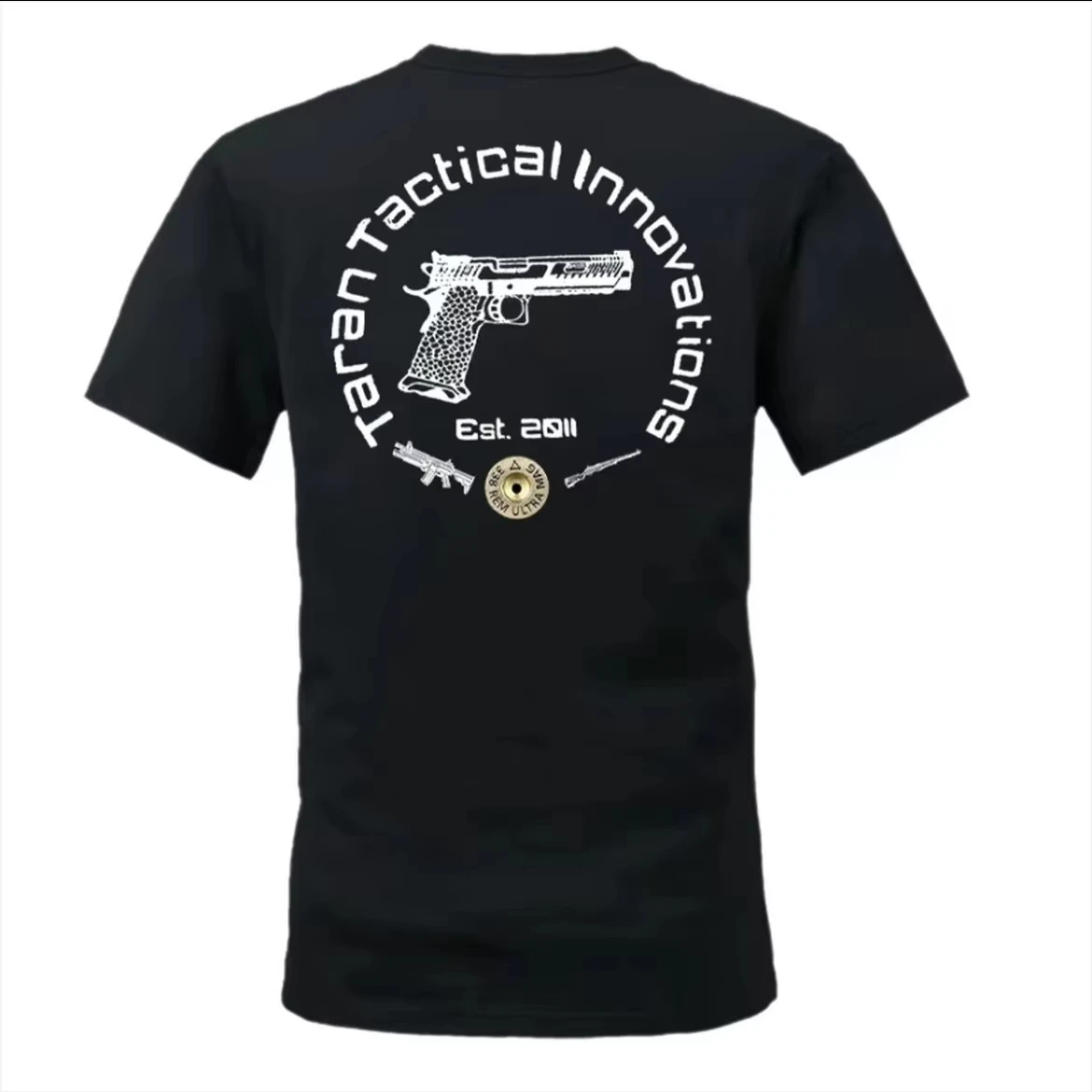White Gold Contrast Full Set Gun Circle Badge Print T Shirt Large Back Taran Tactical Innovations Competition Pistol Rifle