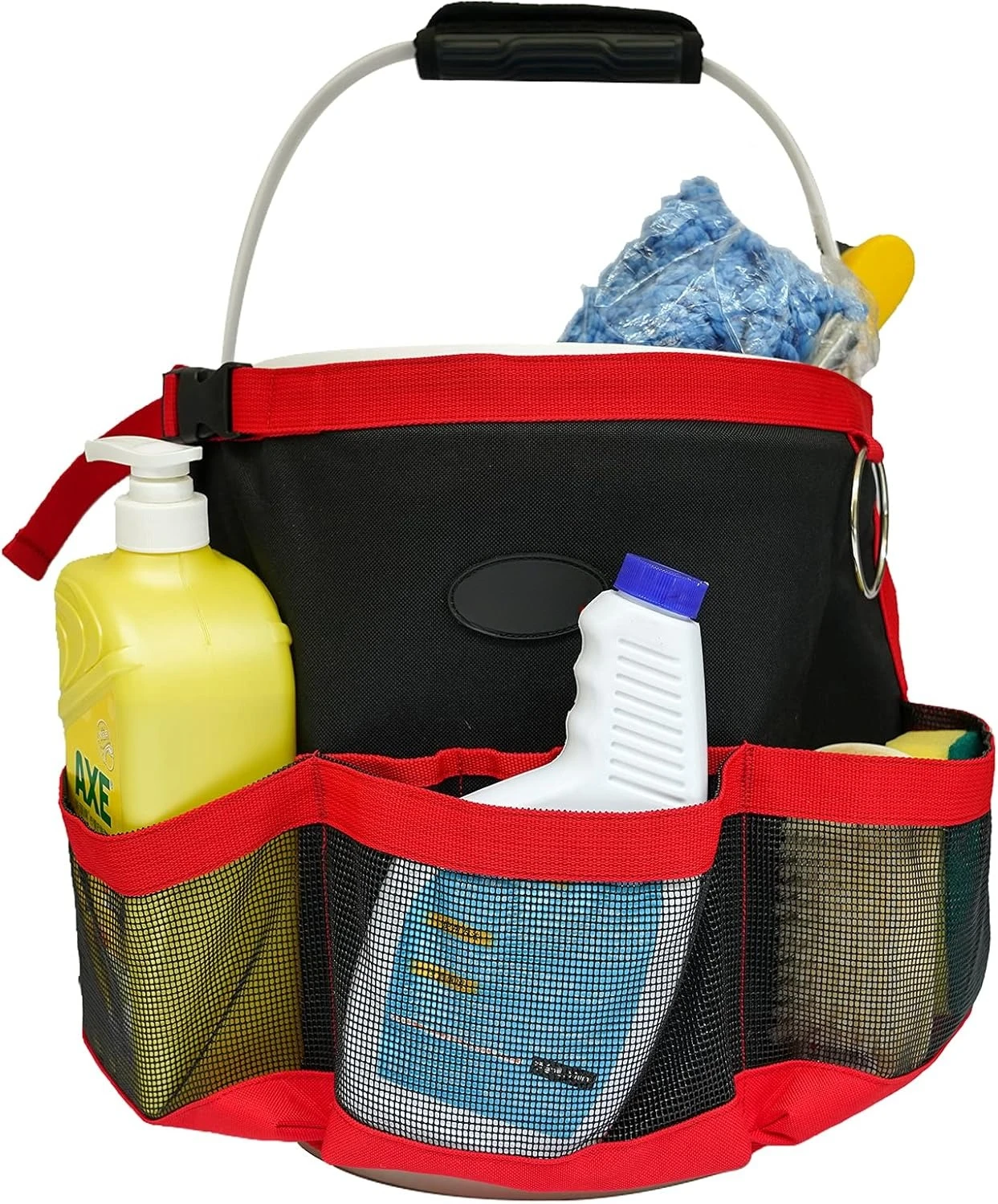 

Сумка для хранения инструментов для мойки автомобиля на 5 галлонов с петлями для полотенец, мешком для мыла и водонепроницаемым сетчатым карманом для чистящих средств.