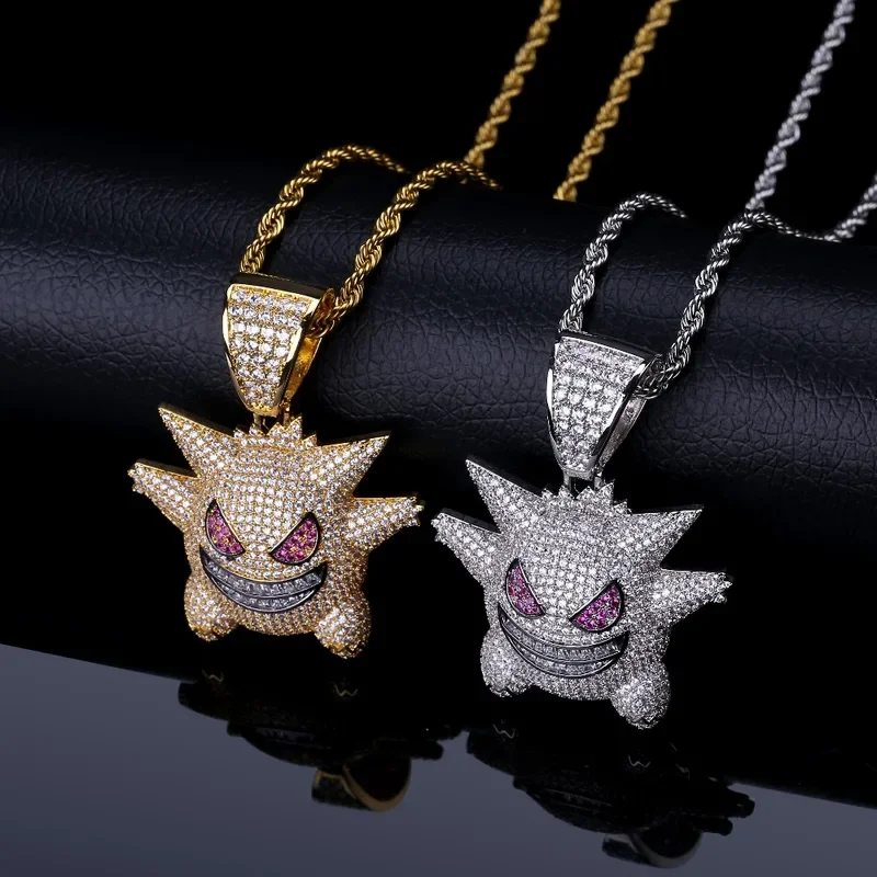 

Tues iced out pendant necklace men with tennis chain hip hop/punk gold silver color charms jewelry gifts
