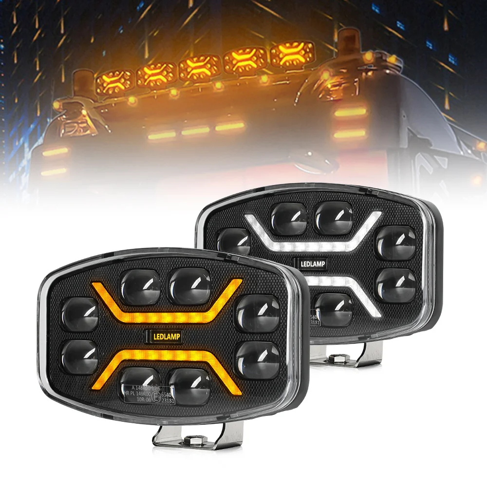 Hot Selling New Dual Spot LED Headlight Driving Lights Sequential Dynamic Indicators Truck Trailers Yellow White 12V/24V Dynamic