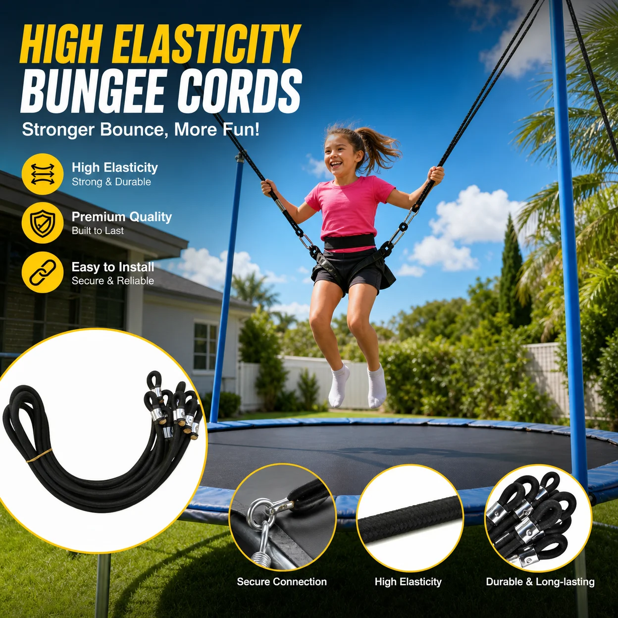 Trampoline Elastic Rope High Performance Bungee Cord for Bungee Trampoline Set and Children’s Playgrounds