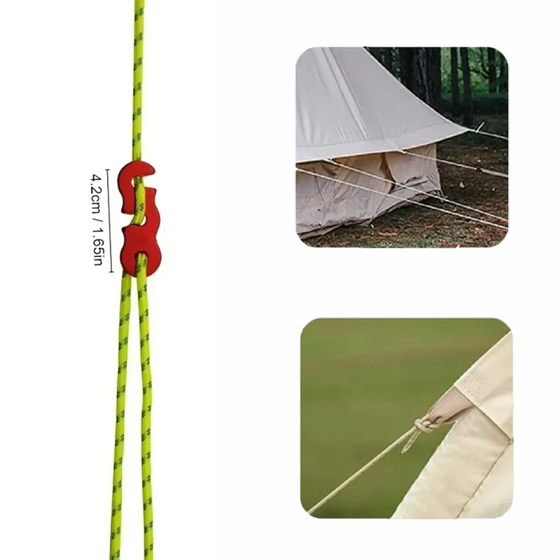 4PCS Tent Wind Rope Buckles with Rope Adjusters Windproof Rope Buckles Night Reflective Rope 4m Long Camping Rope