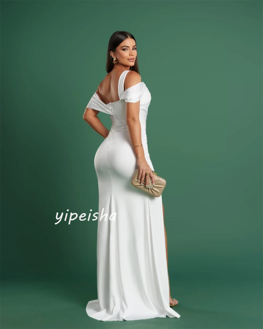 Jersey Ruched Christmas A-line Off-the-shoulder Bespoke Occasion Gown Long Dresses