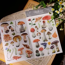 2-arkusz Vintage Mushroom RUB ON Transfer Stickers Junk Journal Collage Stickers Diary DIY Album Scrapbooking Craft Stickers