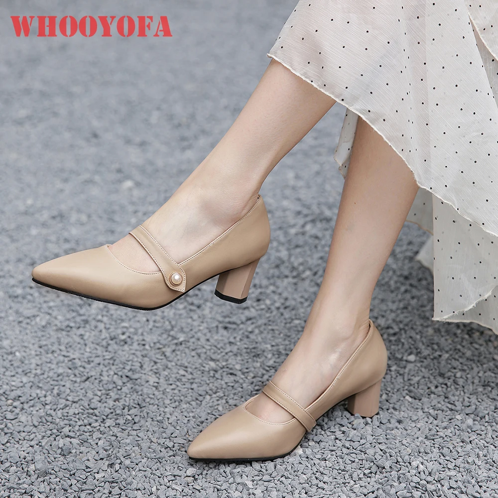 

New Spring Comfortable Black Beige Women Pumps High Block Heels Office Lady Formal Shoes Plus Big Small Size 12 30 43 46 48