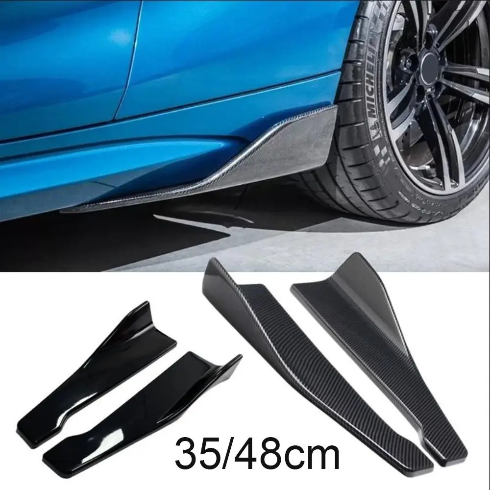 Universeller 35/48cm Passender Auto-Spoiler Seitlicher Stoßfänger Hintere Seitenschweller Lippe Rocker Flügel Carbon Faser Glänzend Schwarz Schutzleisten