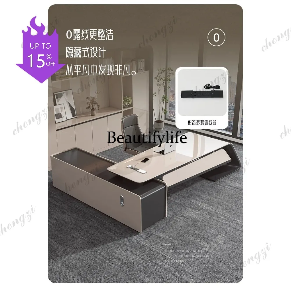 07 Bureaux Study Office Table Pliante Office Furniture Modern Luxury Lacquered L Shaped Boss Table Computer Desk