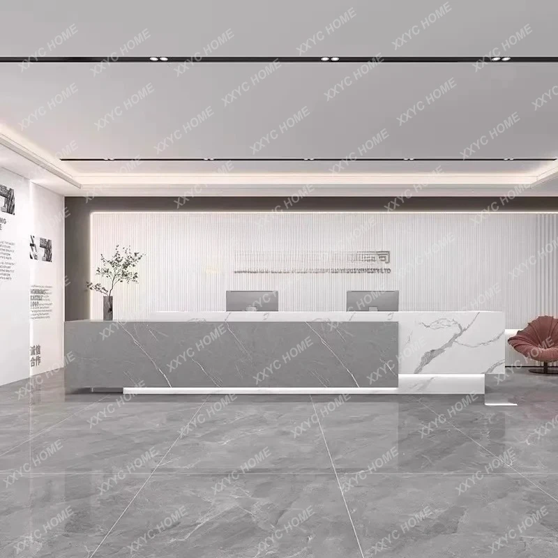 JJCustomized Slate Marble Company Front Desk Office Hotel High-end Clubhouse Front Desk Checkout Page Artificial Stone Bar