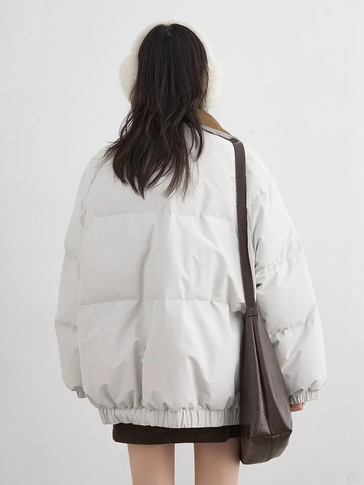 CHIC VEN moda mujer abrigos de plumas de manga larga sólido Retro suelto Casual contraste 90 chaqueta de plumón blanca Otoño Invierno 2025