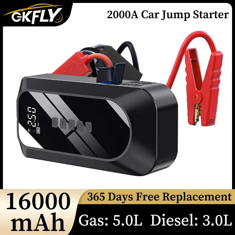 GKFLY 2000A Start Power Bank 16000mAh Jump Starter Car Booster External Battery 12V Starting Device for Petrol Diesel Powerbank