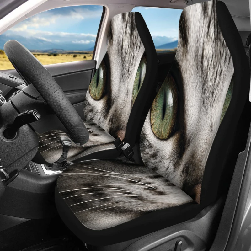 2 fundas para asientos de coche, solo para asientos delanteros, decoración interior de coche, fundas para asientos de coche con diseño de ojos de gato, fundas transpirables para cojines de vehículo sin relleno