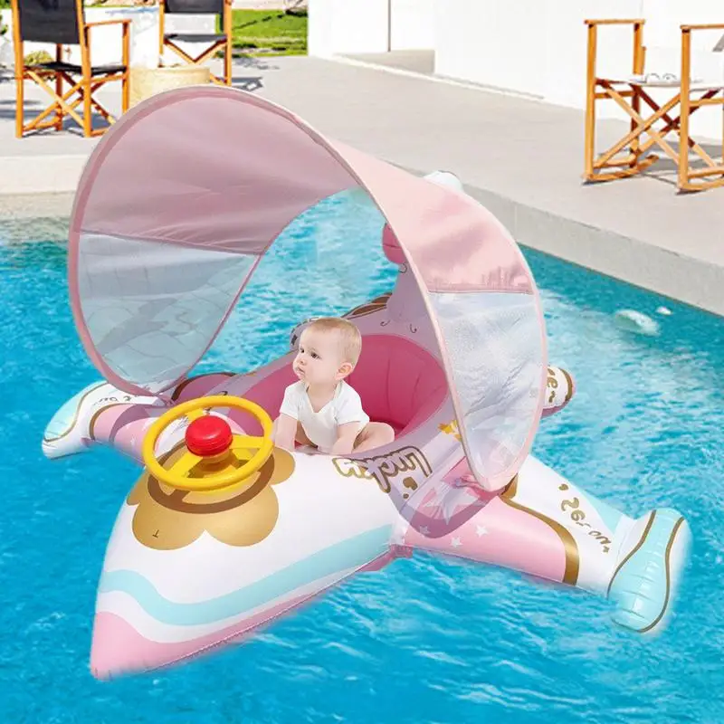 Galleggiante per aeroplano per giocattoli da piscina per zattera per aeroplano per bambini con parasole Lettino ergonomico e confortevole per l'igiene familiare