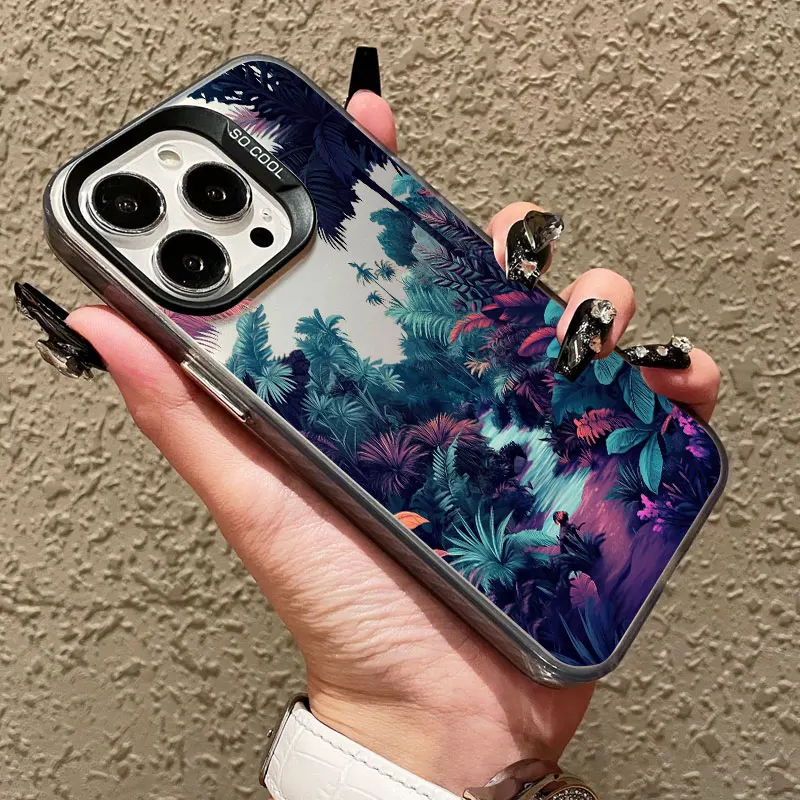 

Tropical Green Plant Leaf Tree Jungle Laser Phone Case For iPhone 11 15 13 14 Pro Max Plus 16 12 Pro Max 13 Mini Shockproof Case
