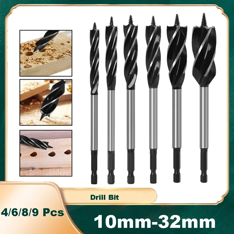 

4/6/8/9Pcs Four-slot Hole Drill Woodworking Drill Hole Opener Tool Carbide Drill Bit Hole Saw for Door Lock Wood Slotting Tool