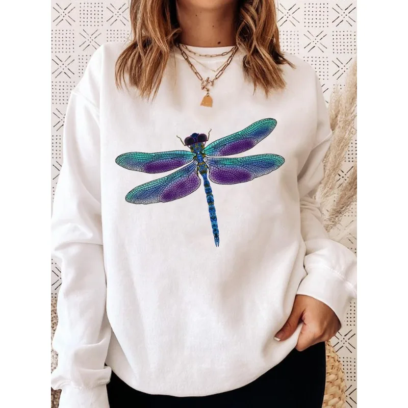 Decorated Bodywear Fashion Printed Dragonfly White Ins Hoodie Sweatshirt  Sweatshirts  Streetwear Women  Clothes