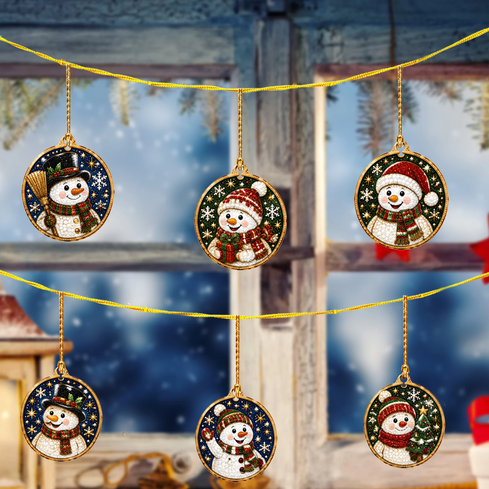 12Pcs Multi‑Pattern DIY Diamond Painting Christmas Hanging Ornaments Single‑Sided Acrylic Pearl Resin Drill Kit Adult Handcraft