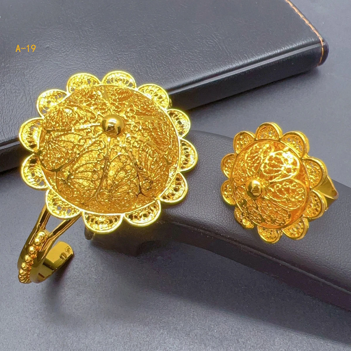 Ethiopian Flower Shape Gold Plated 6pcs Jewelry Sets For Women Dubai Nigerian Luxury Necklace Jewellery Set Wedding Party Gifts