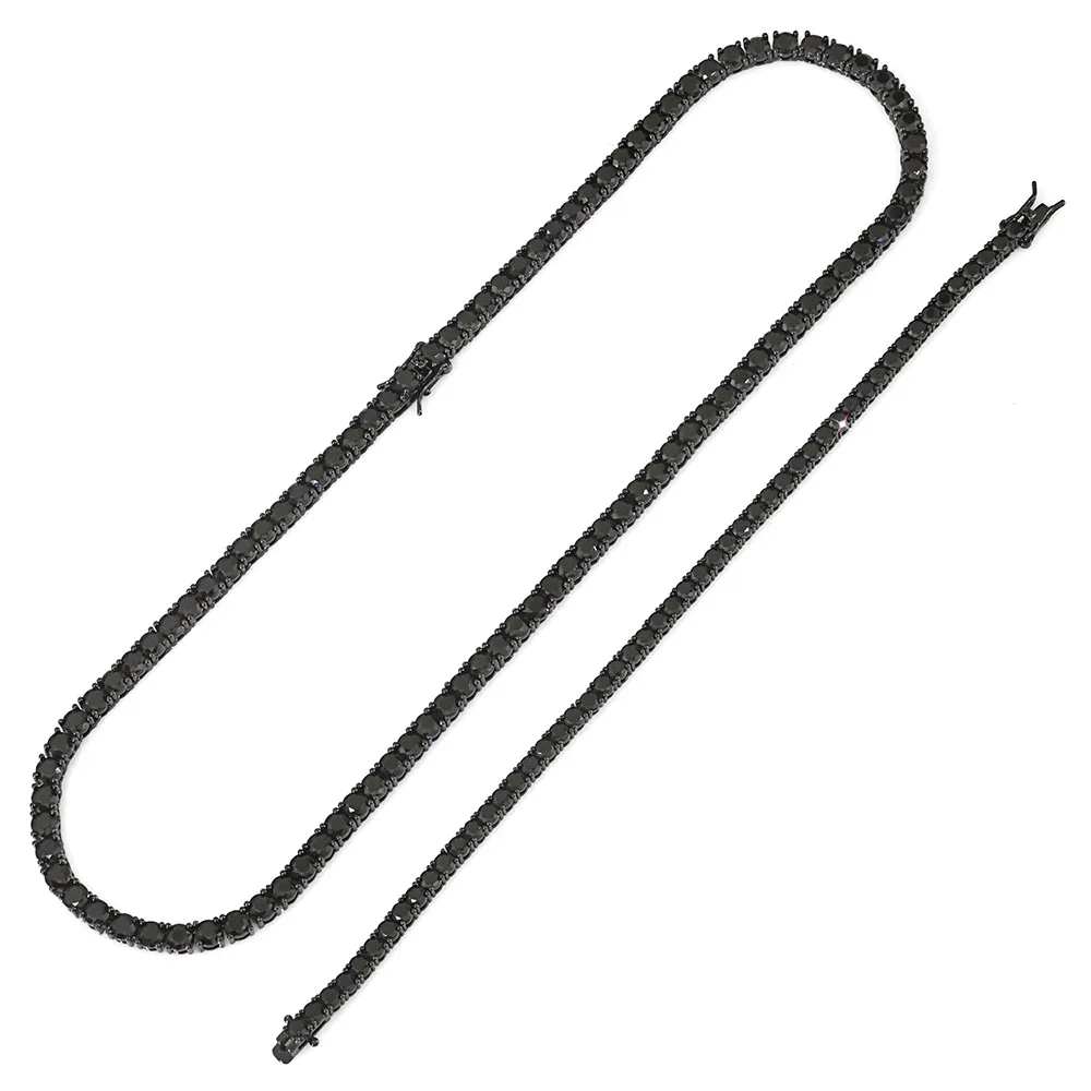 

NY Изысканная теннисная цепочка с инкрустацией черным цирконом 3/4 мм, ледяной 5А, кубический цирконий, блестящее модное ювелирное ожерелье в стиле хип-хоп