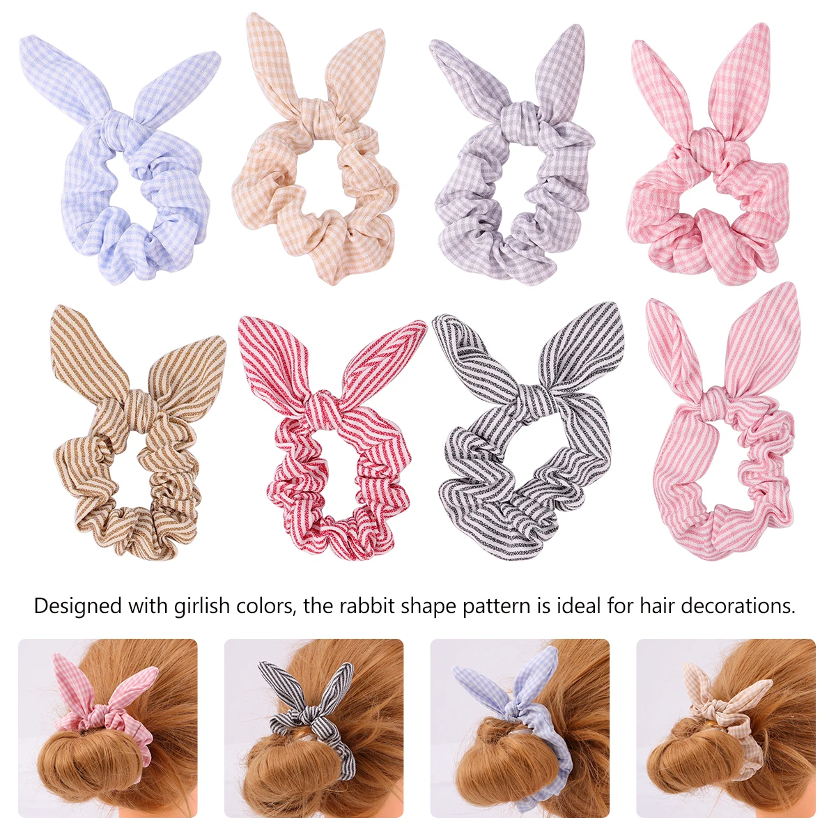 

8 Pcs Bunny Ear Hair Ties Soft Elastic No Crease Girls Daily Party Favors Christmas Gifts Rabbit Bowknot Bands Hair Decorations