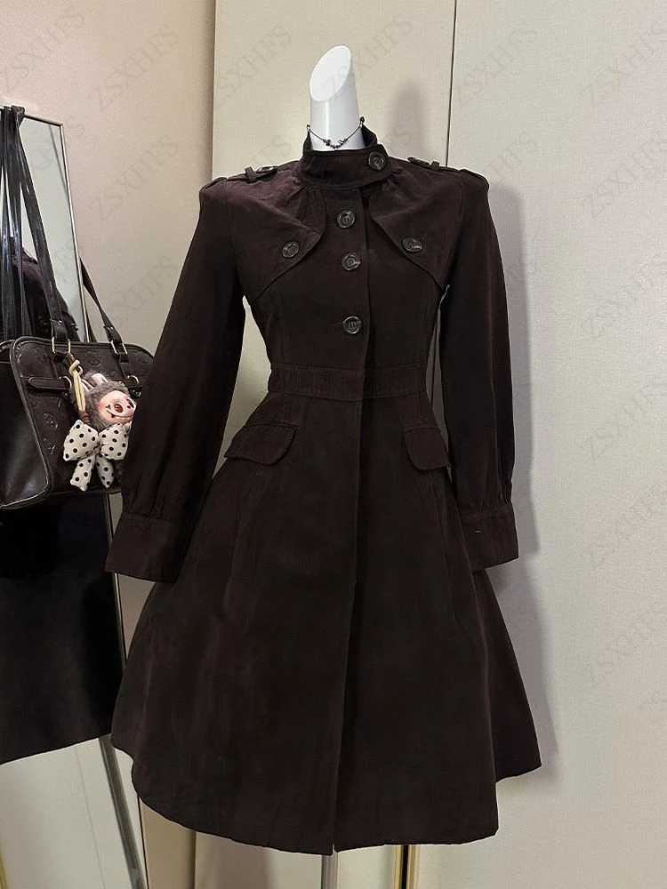 Aesthetic Vintage Woolen Jacket Long Coats Women Overcoat Autumn Winter Fashion Sweet Mid-Length Wool Windbreakers Coats Gentle