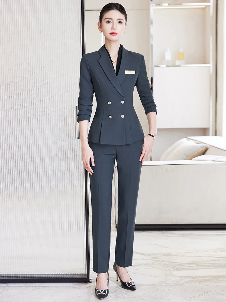 고급 여성 정장 세트, 세련된 개성, 봄 가을 신상, 면접, 직장복, 보석 매장 유니폼