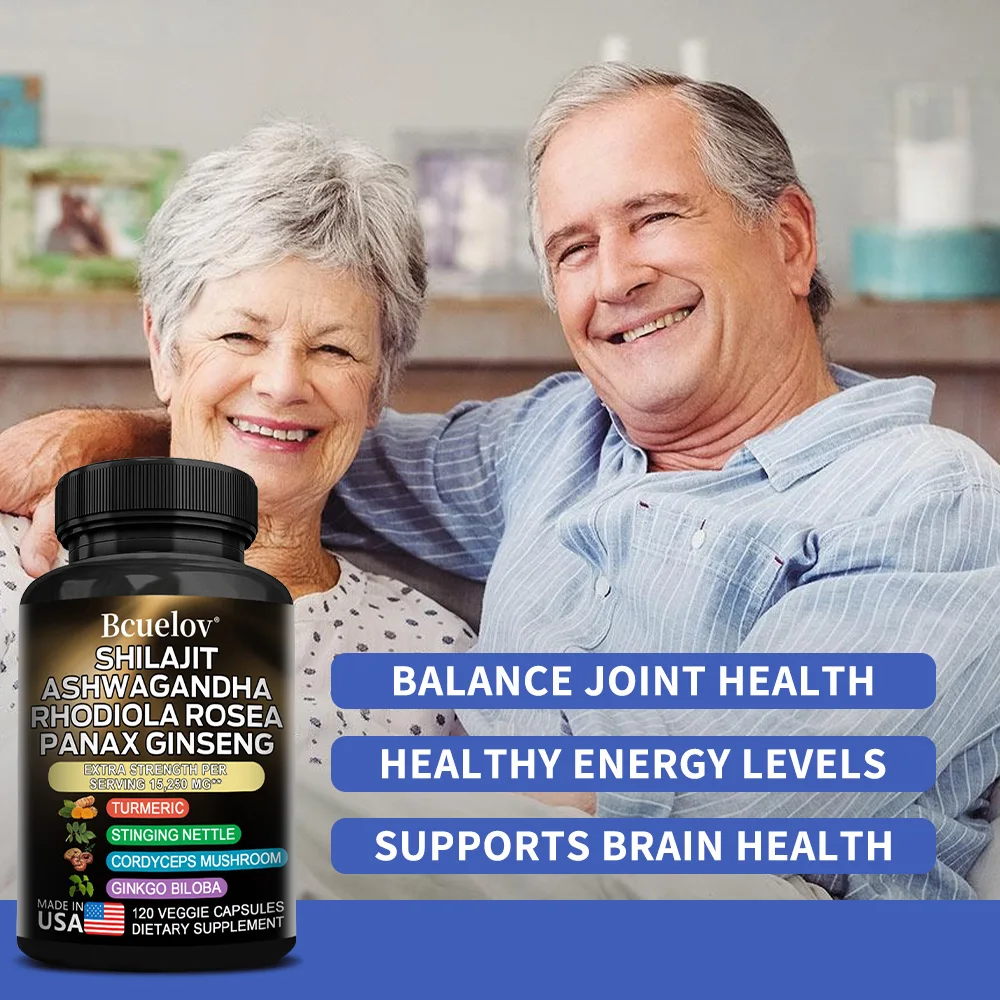 Shilajit Ashwagandha Rhodiola Rosea Ginseng High Concentration Formula Promotes Digestive System, Brain, Joint Health Supplement