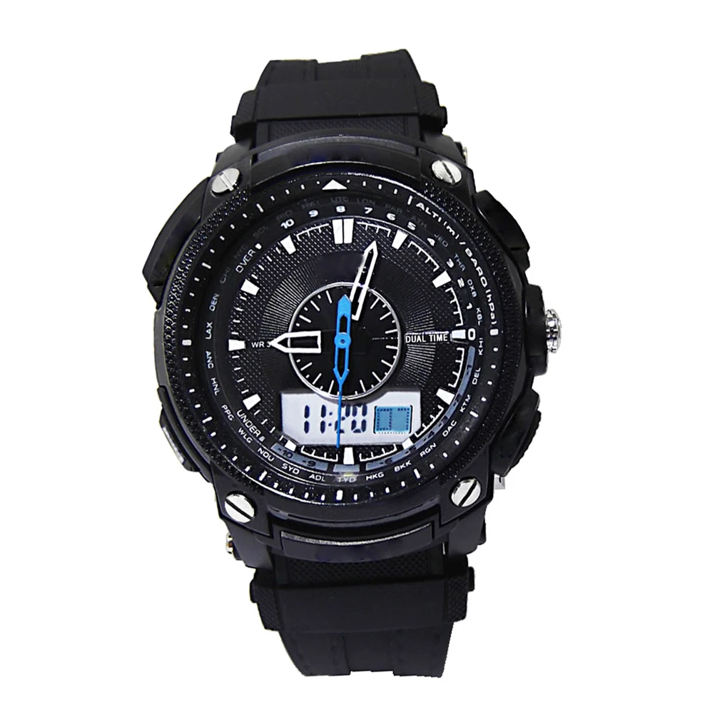 

Electronic Watches Dual Movement Water Quartz Sports Men 12H 24H Time Date Week LED Alarm Stopwatch Band Accessory