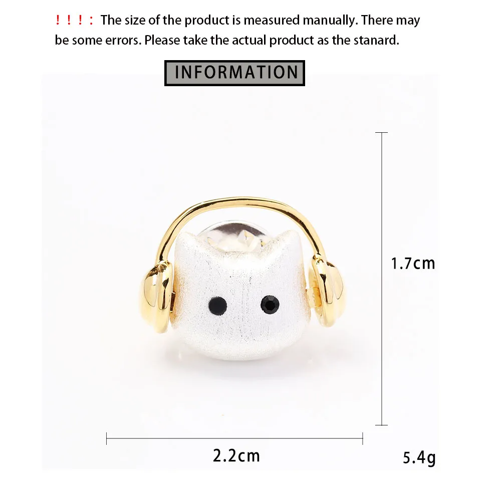 New Creative and Cute Cat Head Brooch with Gold and Silver Dual Tone Headphones Small and Versatile Animal Clothes Collar Pin