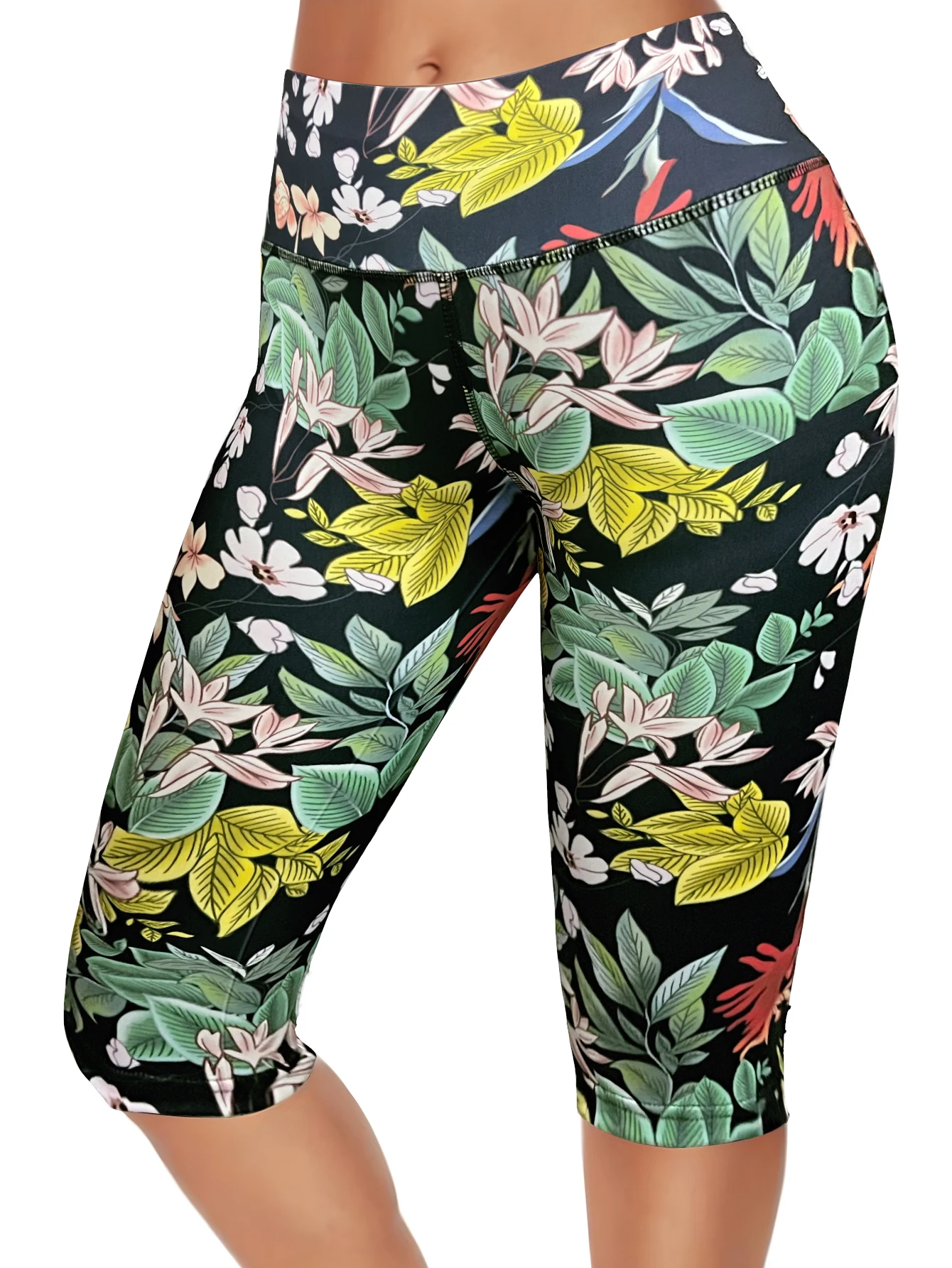 Floral Printing Yoga Base Pants Women\'s Fitness Running High Waist Hip Pants Running Sports Fitness Fast Dry Sports Pants