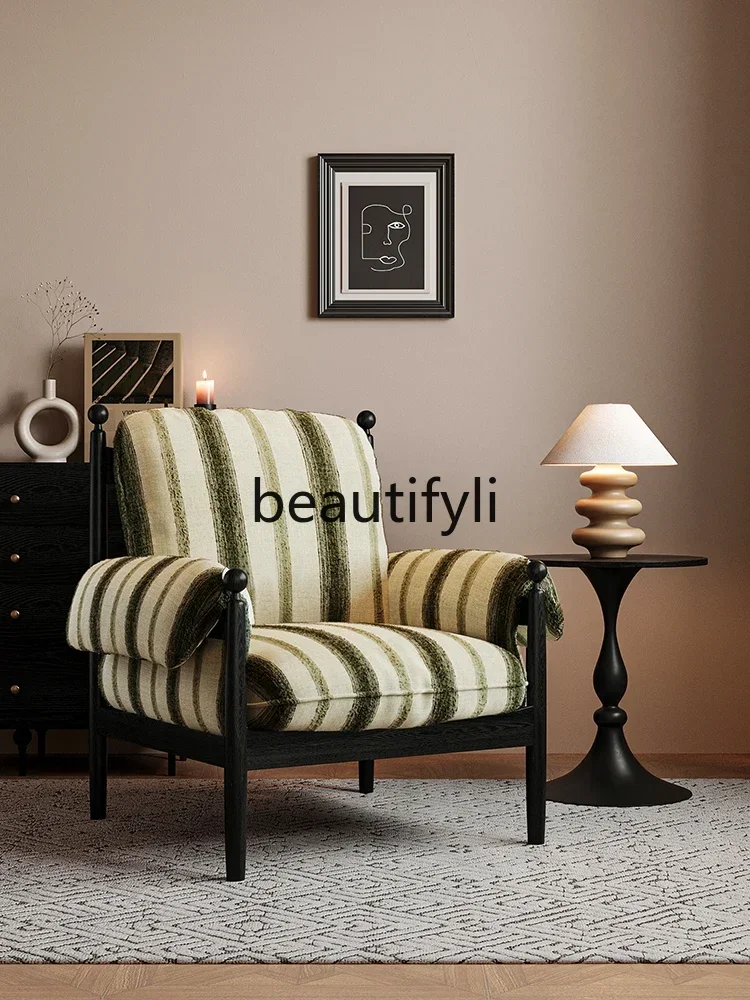 

ss Medieval Chiwu Leisure Chair French Retro Designer Home Removable Solid Wood High Backrest Single Sofa Chair