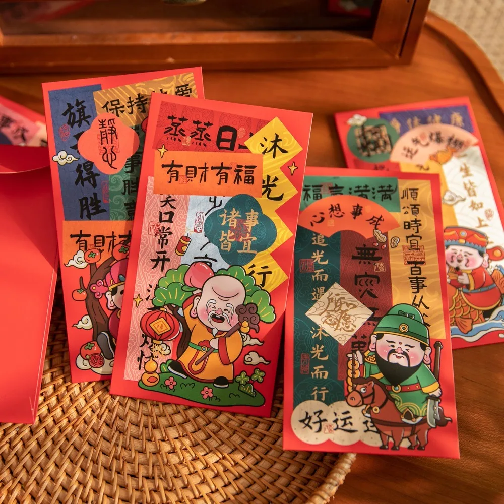 6PCS Chinese New Year Red Envelope Blessing Best Wishes Wealth God Money Envelope Spring Festival Money Bags Lucky Money Pockets