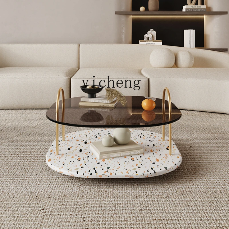 XL Coffee Table Home round Modern Minimalist Creative Design Stone Plate Tempered Glass Table