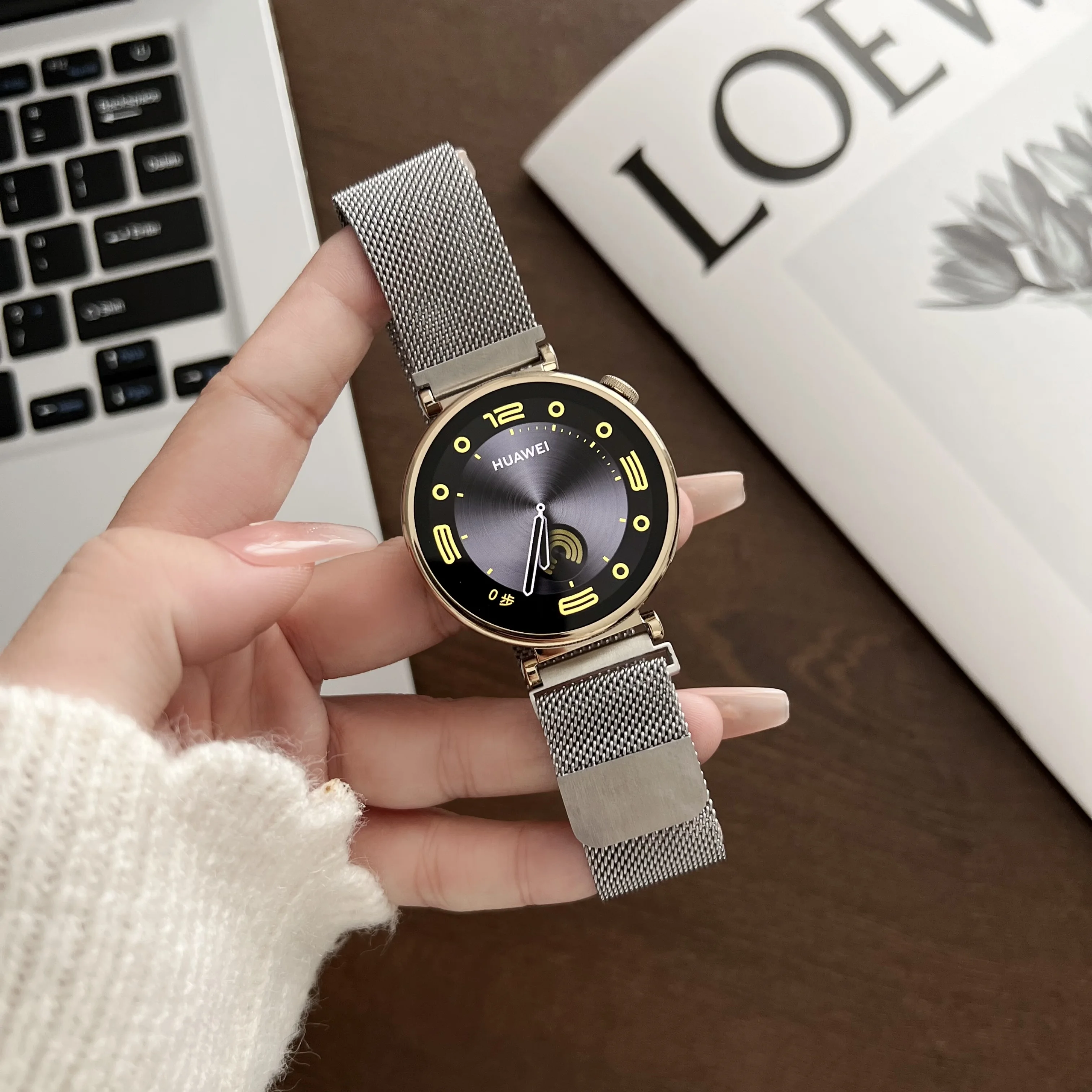 18mm 22mm gradient Milan Stainless Steel wristband for garmin venu4 41mm 45mm Smartwatch strap for women girl lady